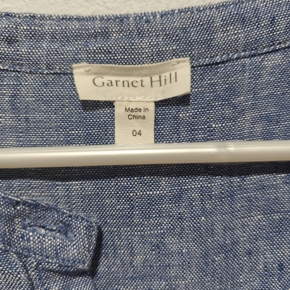 100% Linen Garnet Hill Dress Size 4 Blue Long Sleeve Boxy - Picture 4 of 6